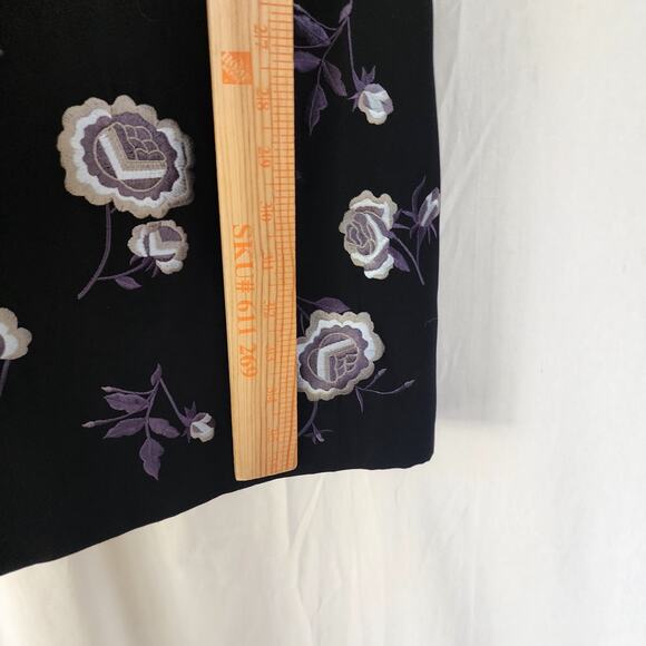 Karen Millen Midi Coat Black Embroidered Floral Women’s Size UK 10 US 4 Vamp - Picture 2 of 11